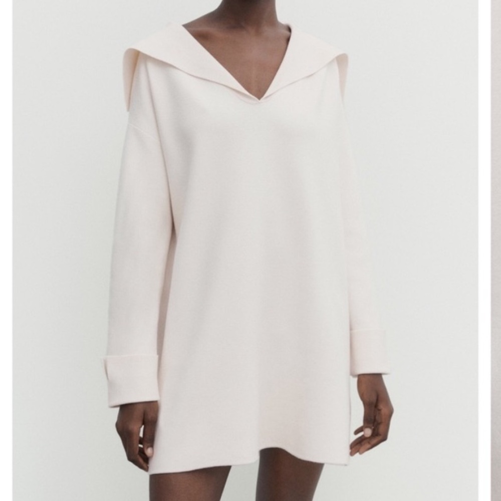 Massimo Dutti Sailor Neckline Short Knit Cashmere Dress ⚜️